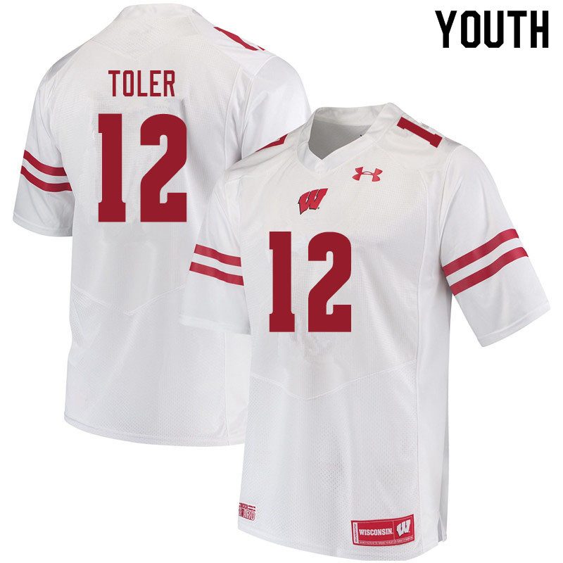 Wisconsin Badgers Youth #12 Titus Toler NCAA Under Armour Authentic White College Stitched Football Jersey ND40U72CU